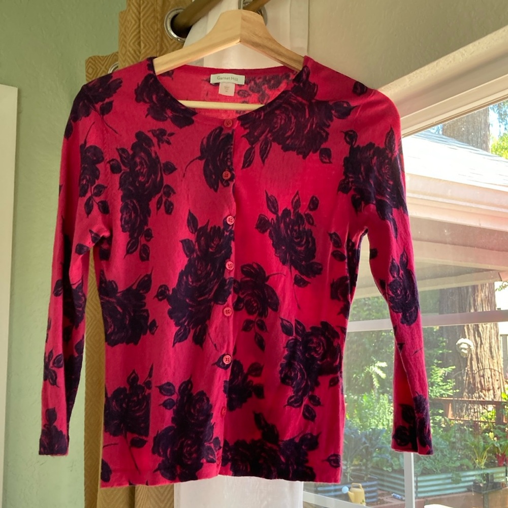 Garnet Hill Pink Floral Cardigan